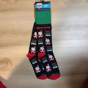 Pocket Socks Mens L Black Santa Ho Ho Ho Zipper‎ Pocket Crew Socks NEW
